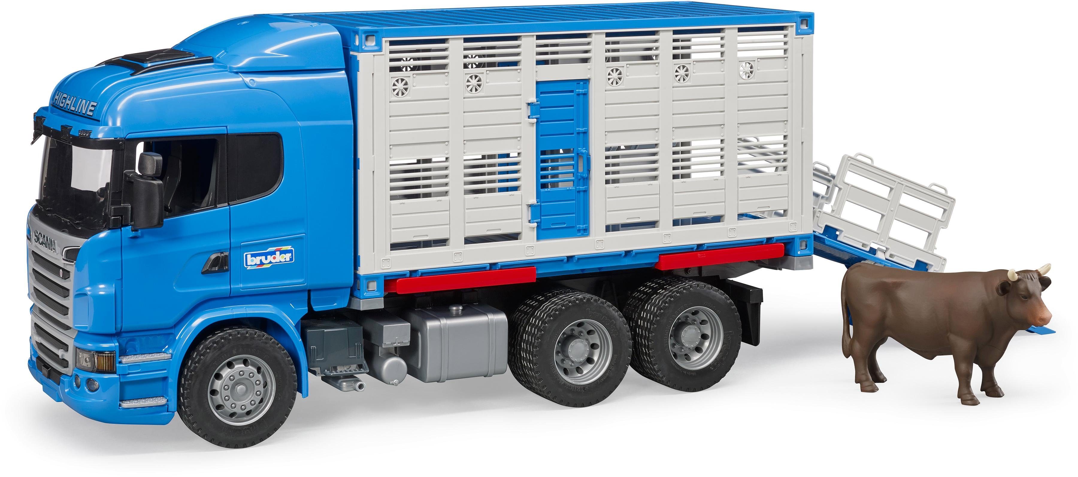 Image of BRUDER Scania R-Serie Tiertransporter-LKW+Rind Spielzeugfahrzeug, Mehrfarbig