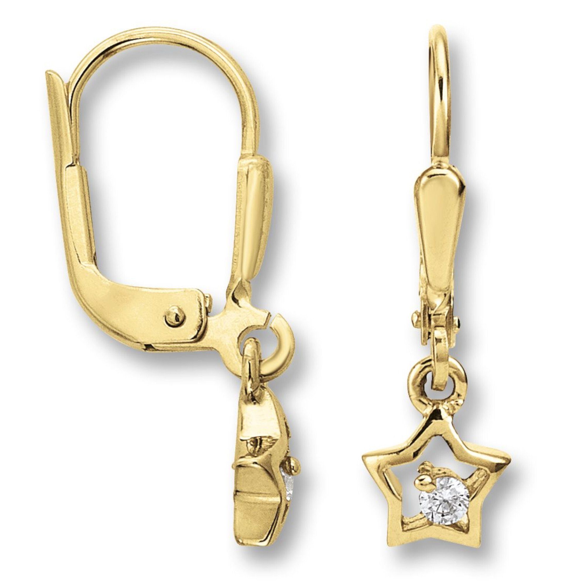 ONE ELEMENT Paar Ohrringe Gold Stern Damen Schmuck aus Gelbgold, Stern Ohrhänger Ohrhänger Zirkonia 333