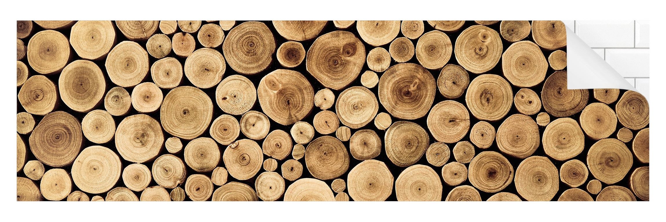 Bilderdepot24 Badrückwand braun fugenlose Wandverkleidung Bad mit Motiv, (Hartfolie matt » Selbstklebend SMART 0,35 mm), wasserfestes Wandpaneel Homey Firewood