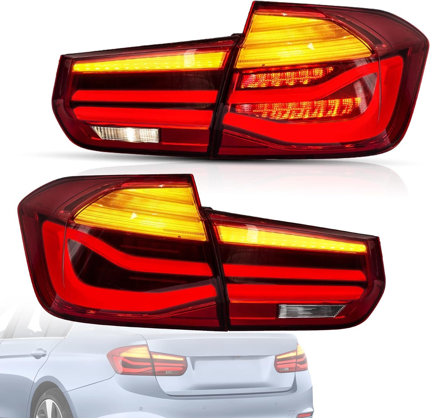 LLCTOOLS Rückleuchte Hell leuchtende LED Rückleuchte mit E-Prüfzeichen passend für BMW, 3er F30 Limousine, F35 Limousine, F80 M3 (10/2011-06/2019), Rücklicht, Bremslicht, Blinklicht und Rückfahrlicht, LED fest integriert, Voll LED, Dynamischer Blinker, Hochwertiges LED Rücklicht Auto mit Bremsfunktion
