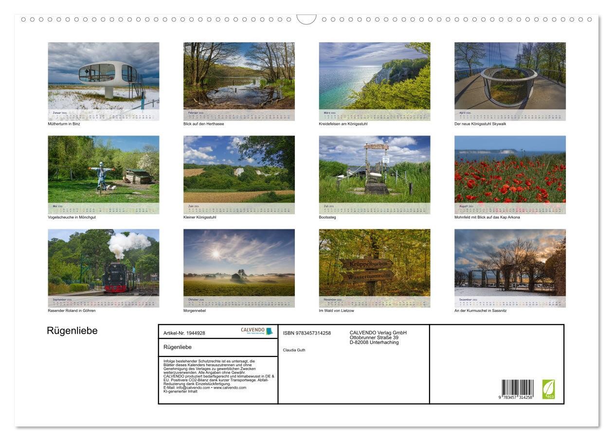 Thumbnail - CALVENDO Wandkalender Rügenliebe (Wandkalender 2026 DIN A2 quer), CALVENDO Monatskalender