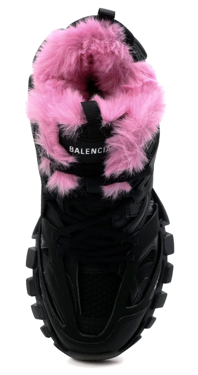 Balenciaga Track Sneaker Schuhe Mit Rosa Kunstpelz Sneaker ikonische Chunky-Sohle, technische Mesh-Leder-Overlay