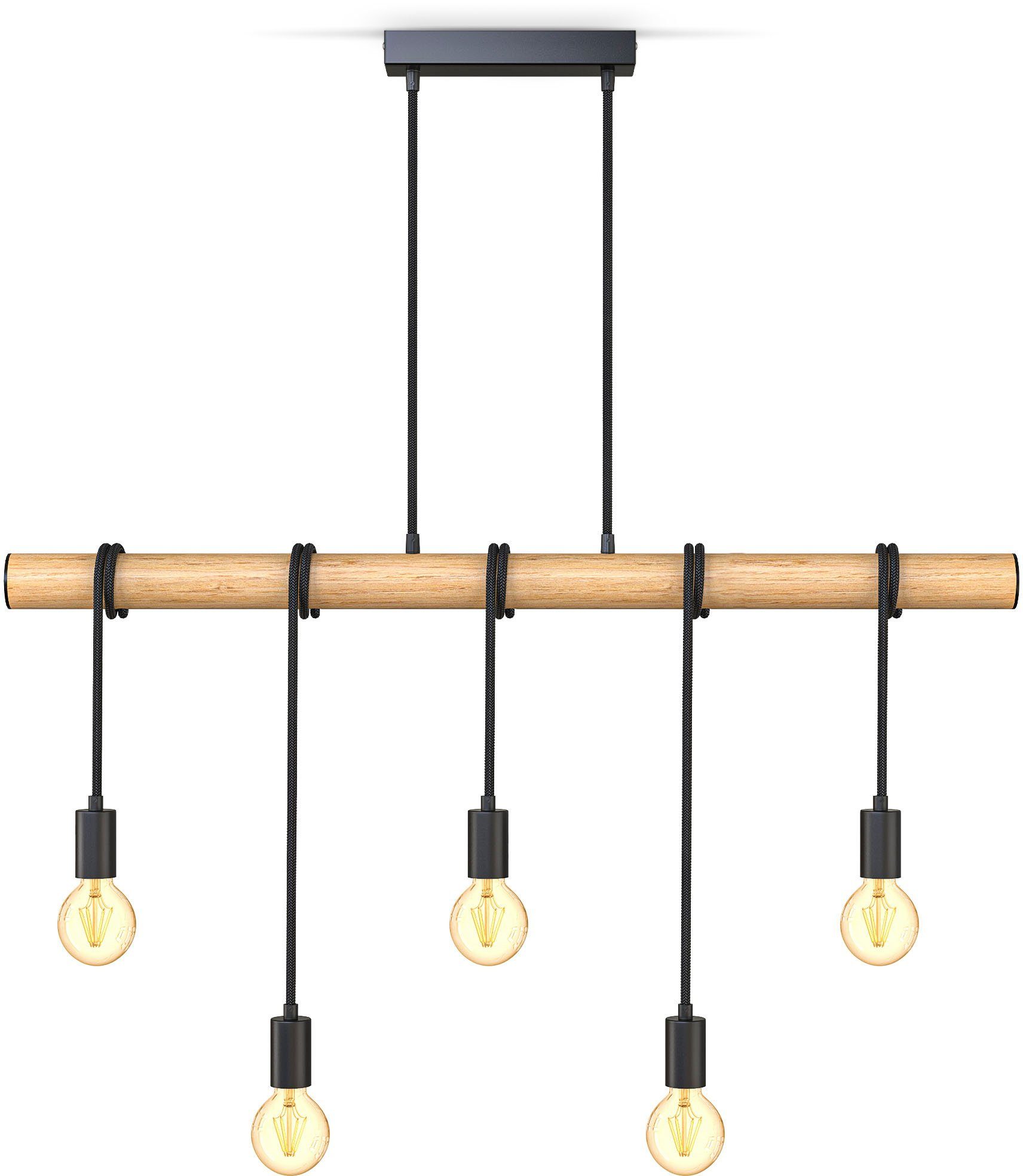 B.K.Licht Pendelleuchte BK_PL1339 Holz-Pendellampe, Schwarz matt, günstig online kaufen