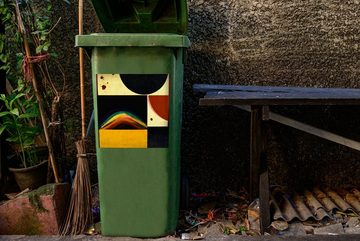 MuchoWow Wandsticker Abstrakt - Regenbogen - Formen - Schwarz (1 St), Mülleimer-aufkleber, Mülltonne, Sticker, Container, Abfalbehälter
