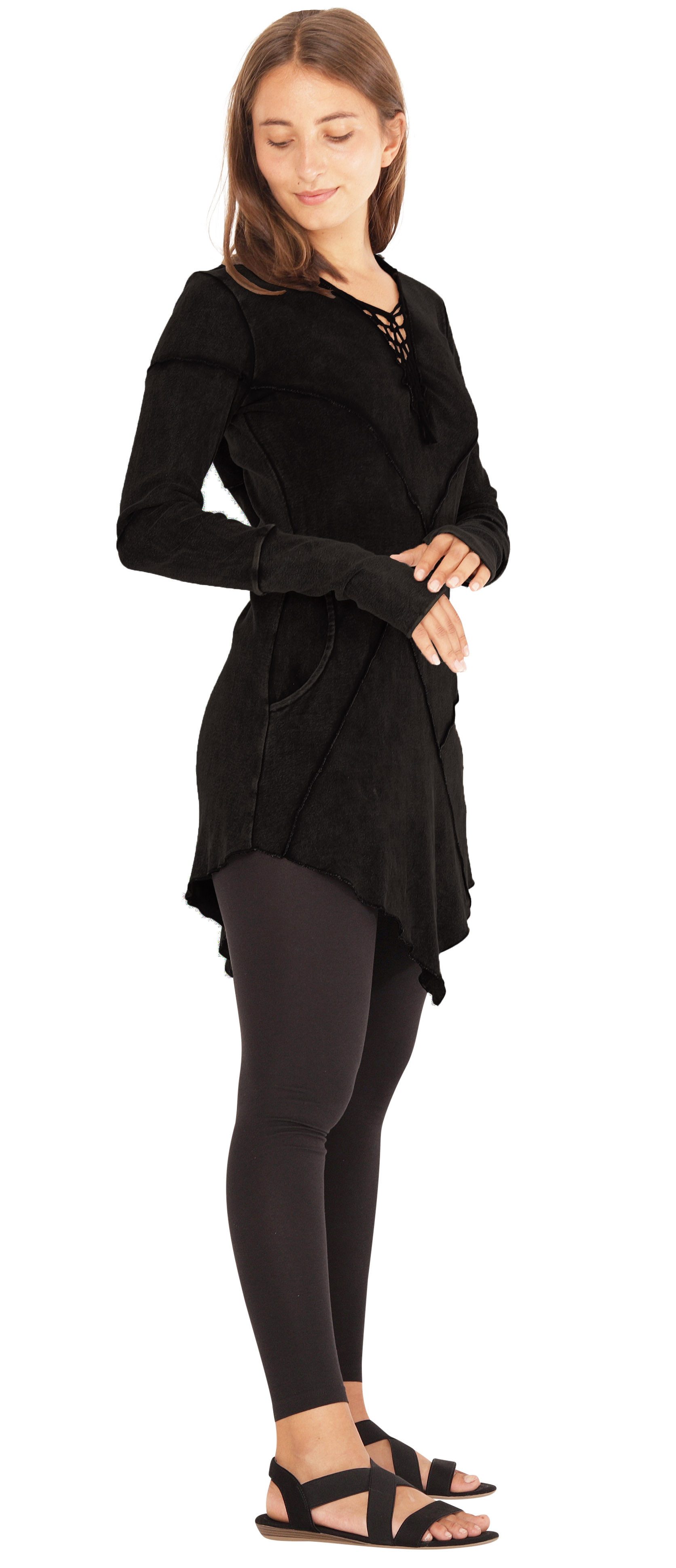 PUREWONDER A-Linien-Kleid Kleid aus Jersey mit Zipfelkapuze und Flechtung dr3 Schwarz XXL aus Jersey mit Zipfelkapuze