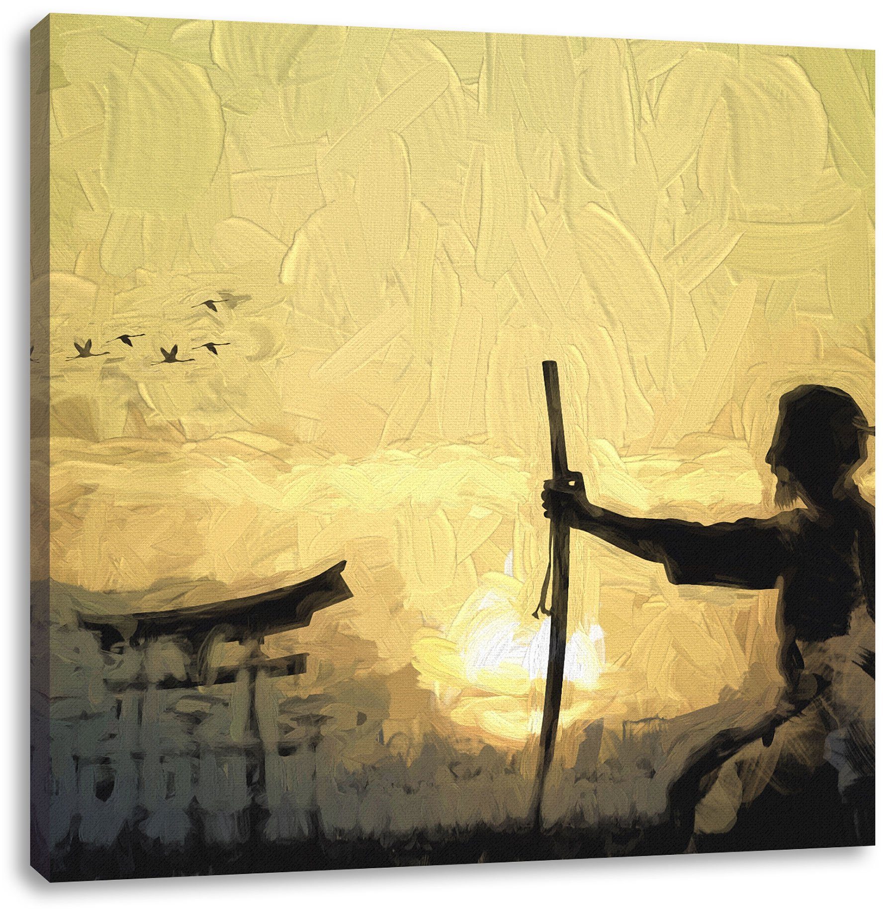 Zackenaufhänger (1 Leinwandbild Samurai-Meister Leinwandbild Horizont fertig Samurai-Meister bespannt, St), vor Pixxprint inkl. vor Horizont,
