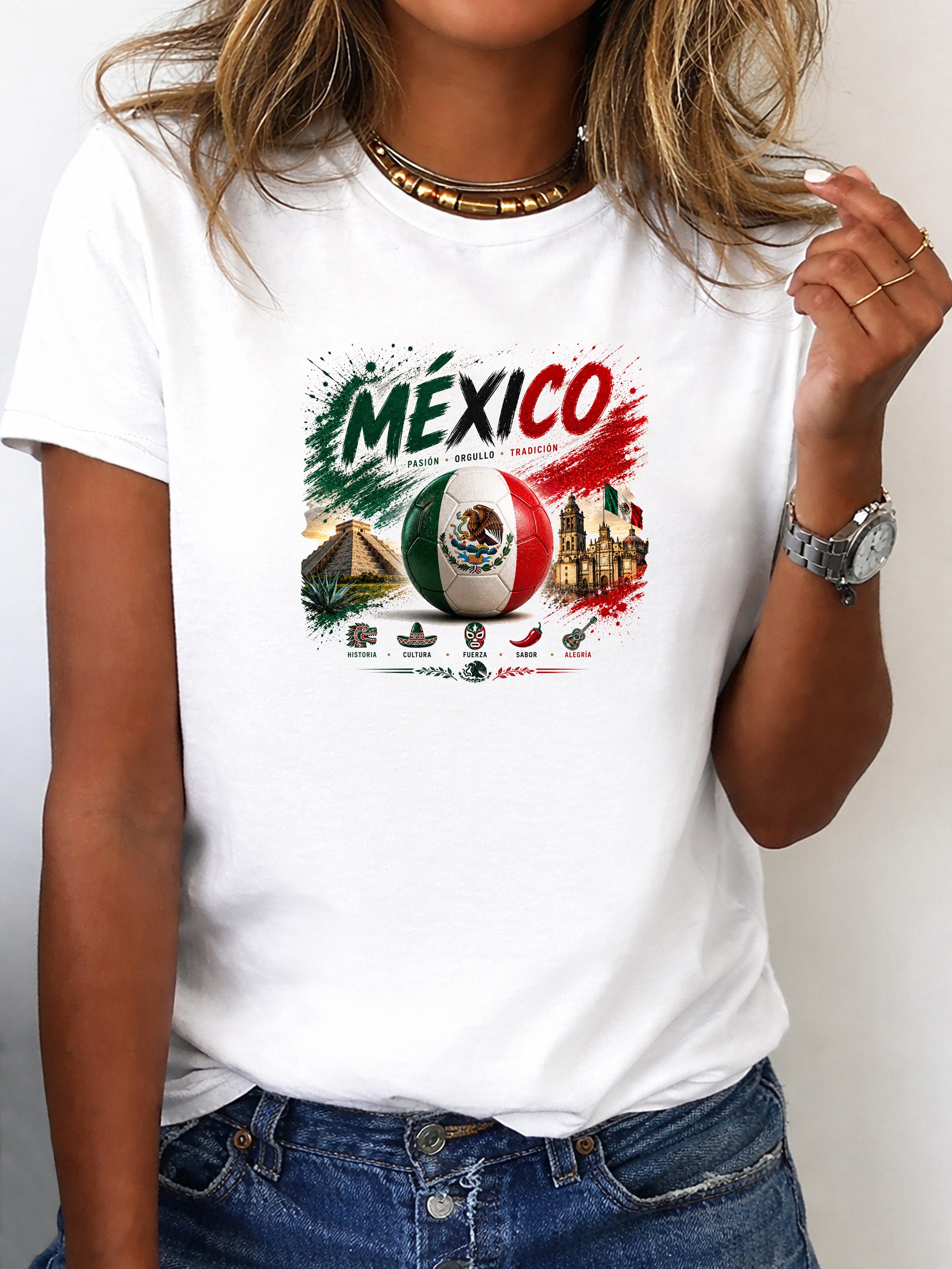 RMK T-Shirt Damen Shirt Rundhals Fußball Mexico WM