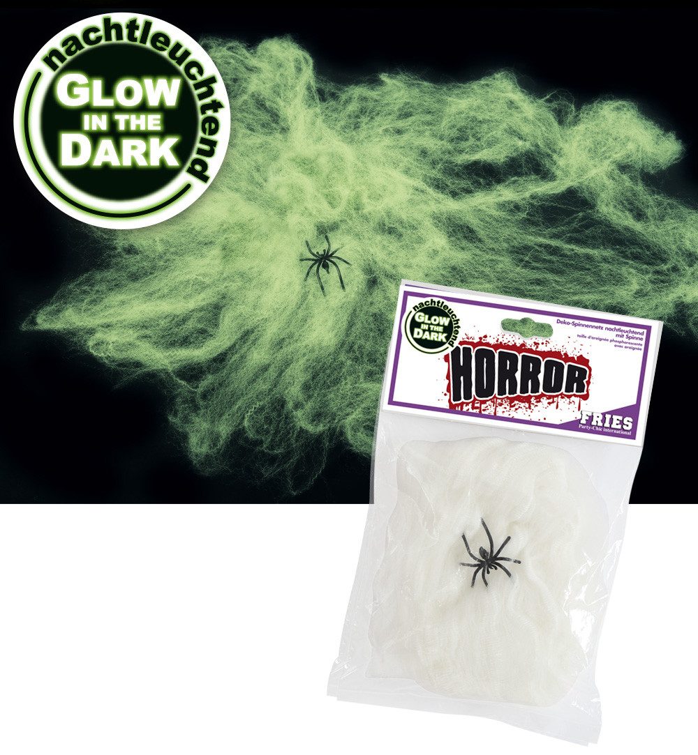Fries Hängedekoration Spinnennetz Inkl 1 Spinne Nachtleuchtend Karneval Halloween Horror, Halloween Deko Spinnennetz Inkl. 1 Deko Spinne