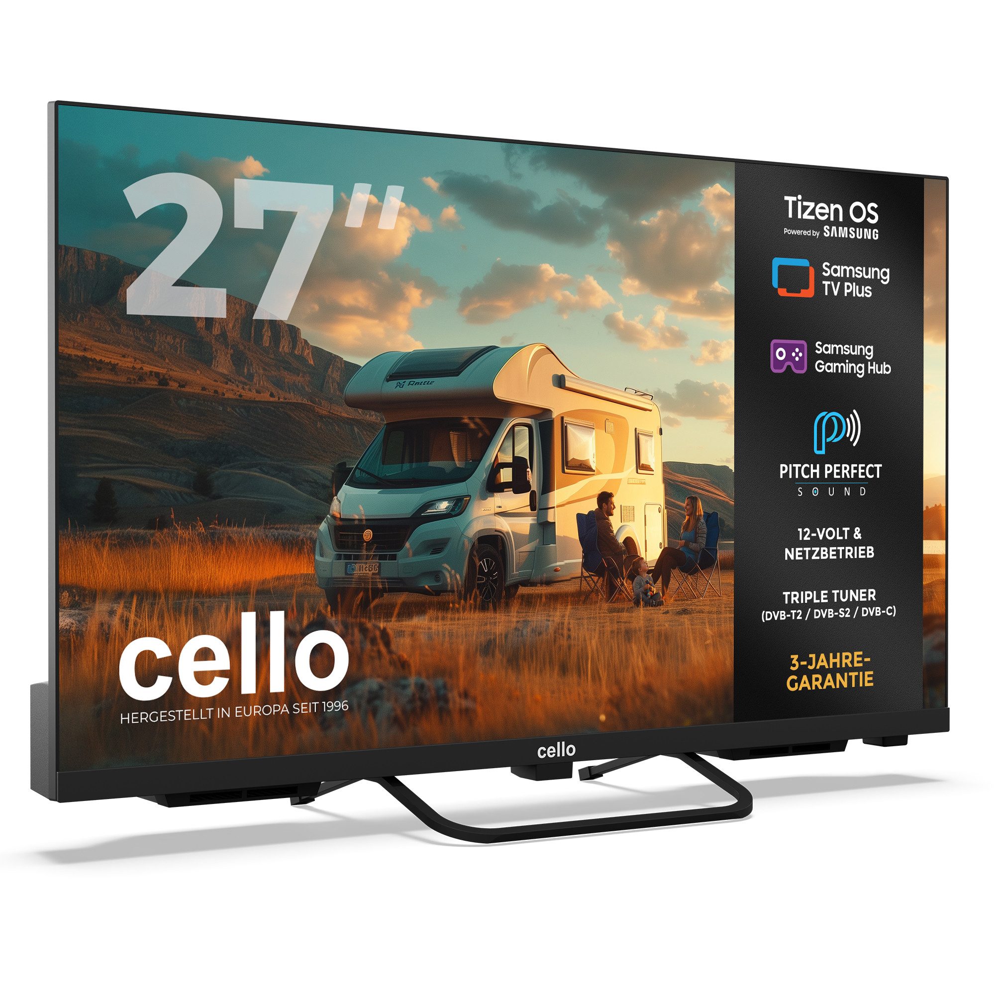 Cello CTrav-27TZ LED-Fernseher (68,5 cm/27 Zoll, Full HD, Smart‑TV, LAN, WLAN, Streaming‑Apps, Triple Tuner, Pitch Perfect Sound, Samsung Gaming Hub)