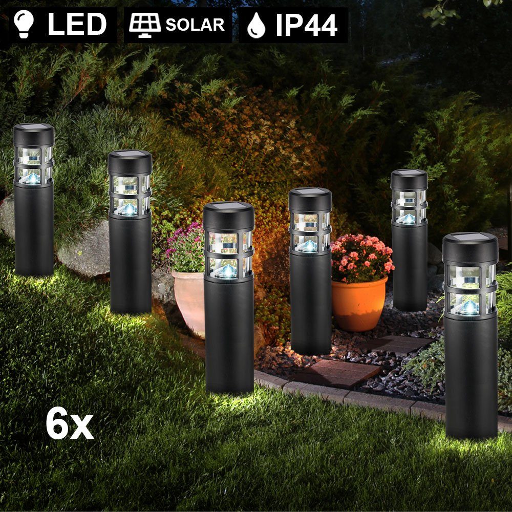 6x Solar Außen LED Steck Lampe Erdspieß Steh Leuchte Edelstahl Garten Weg Hof 