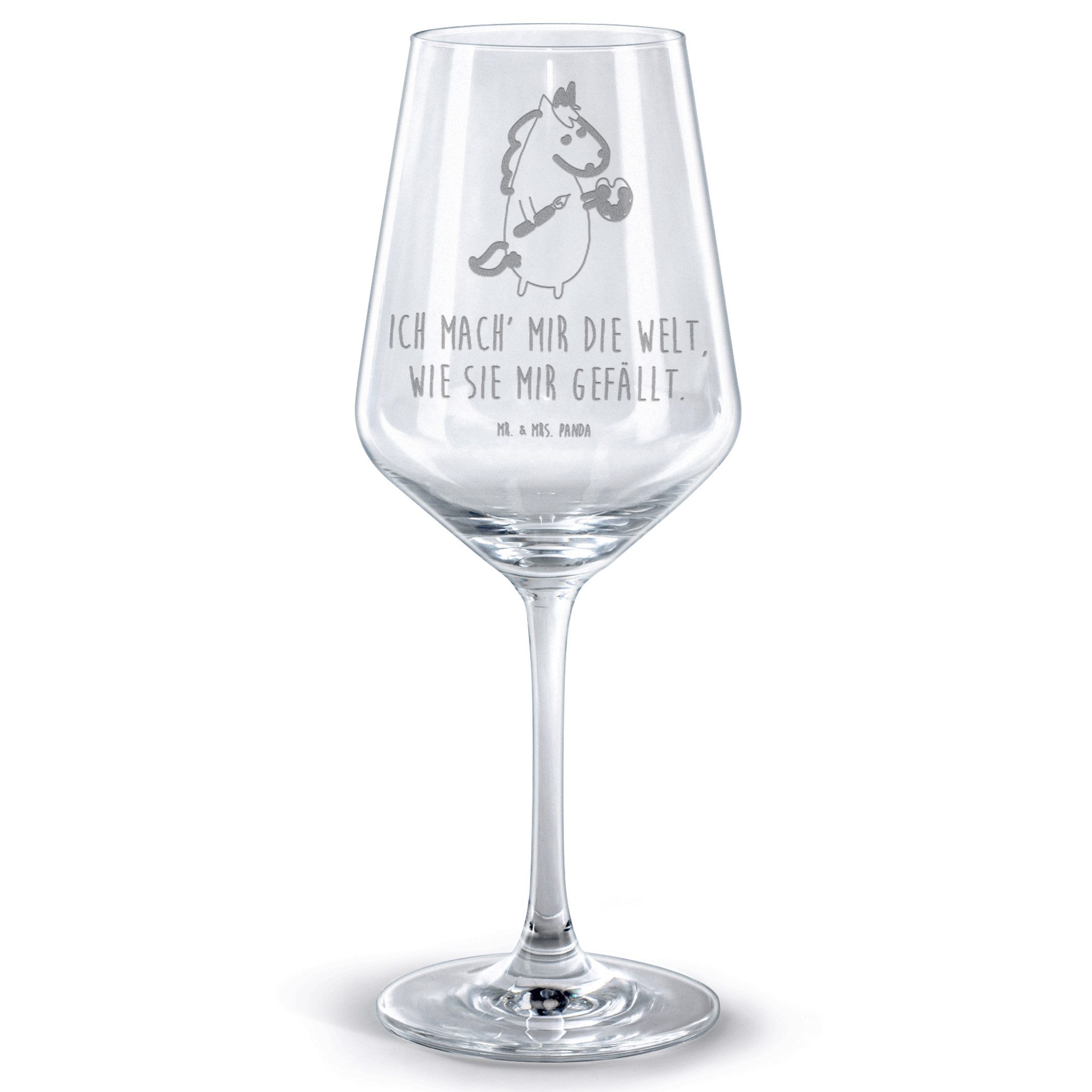 Mr. & Mrs. Panda Rotweinglas Einhorn Künstler - Transparent - Geschenk, Unicorn, Weinglas mit Grav, Premium Glas, Luxuriöse Gravur