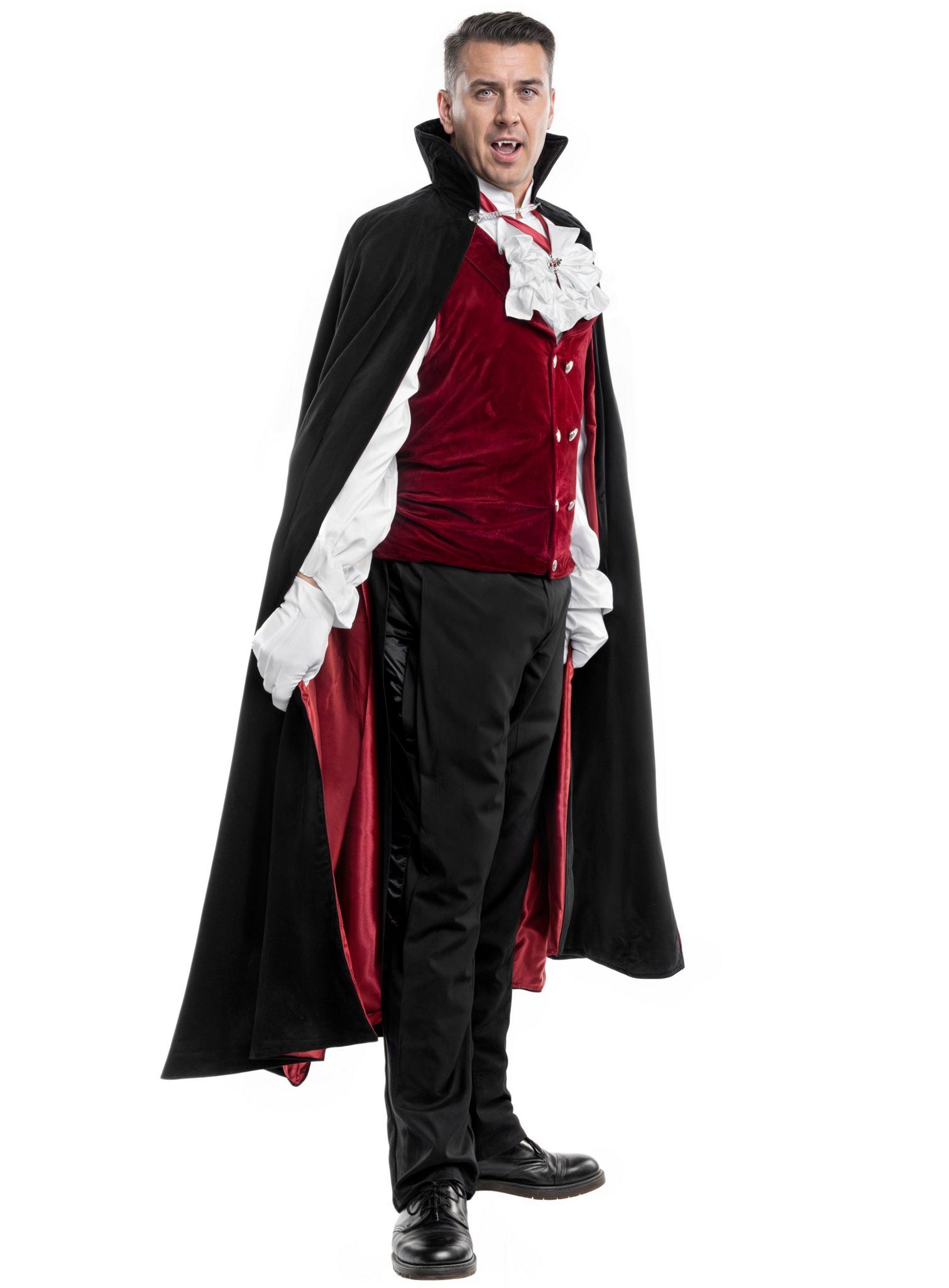 Maskworld Umhang Vampir Cape Deluxe - Halloween Kostüm Herren, Hochwertiger und eleganter Umhang für noble Vampire