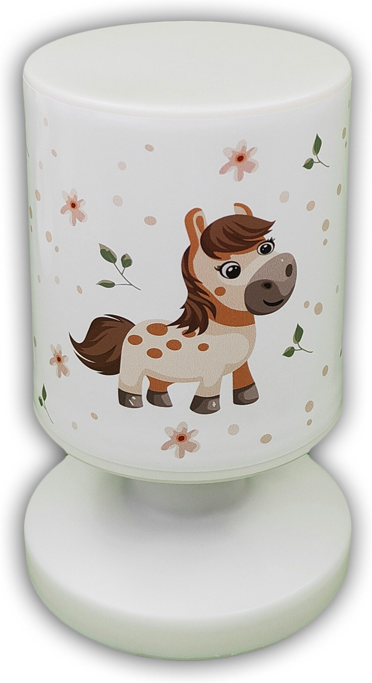 niermann LED Nachttischlampe Kinderlampe mit Motiv "Pony Paula", Akku-Leuchte für Kinderzimmer, LED fest integriert, Warmweiß, kabellos nutzbar, per USB aufladbar