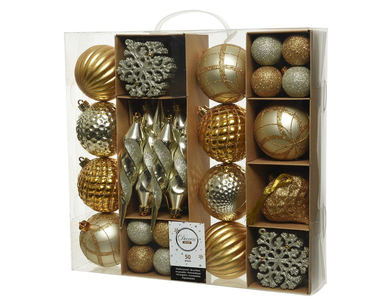 Decoris season decorations Christbaumschmuck, Weihnachtskugeln Kunststoff mit Eiszapfen 4-8cm gold, 50er Set