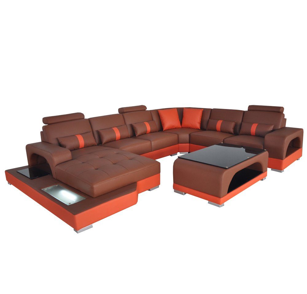 JVmoebel Ecksofa, Leder Sofa Moderne Couch Polster Design Wohnlandschaft + Tisch Eck