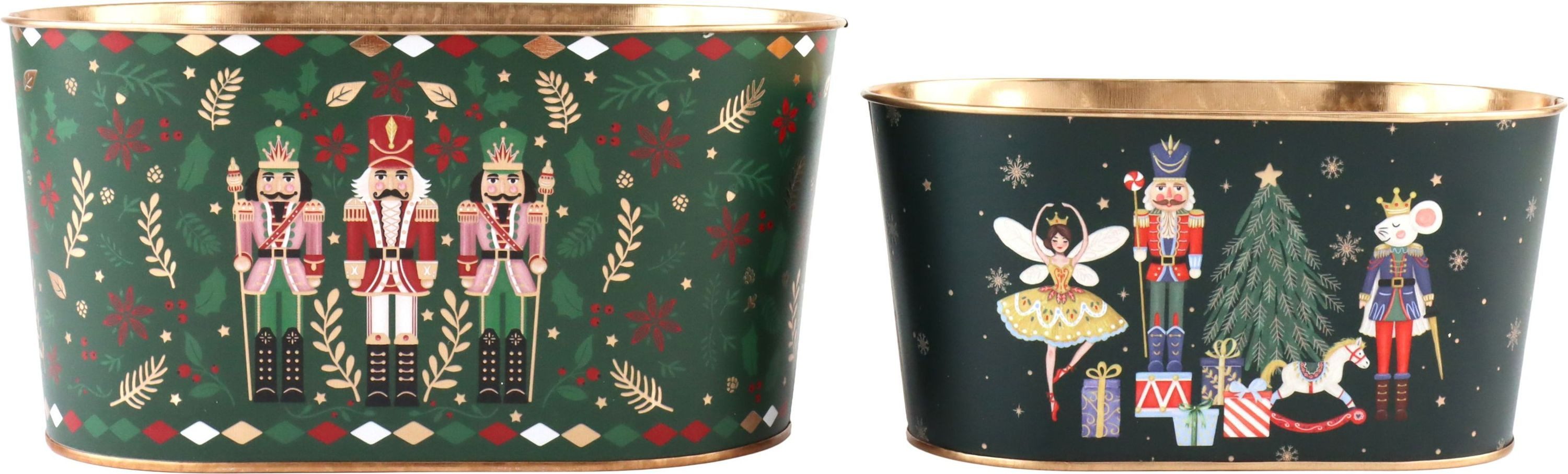 FURNARO Übertopf Christmas Heritage (2 St., Set), 2-teilig, bunt, Zink, 22,5 x 13,5 x 11 / 19,5 x 11 x 9 cm
