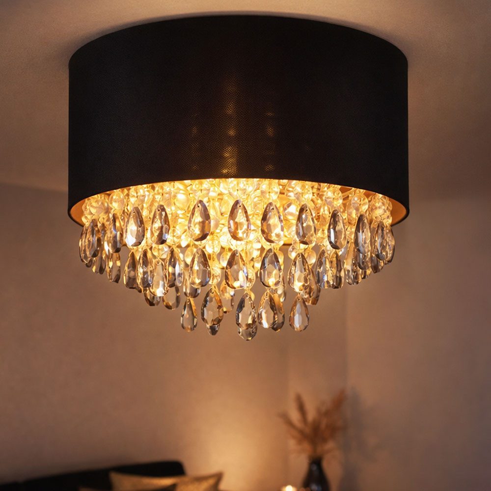 GLOBO LIGHTING LED Deckenleuchte, Leuchtmittel inklusive, Warmweiß, LED Deckenleuchte Deckenlampe Wohnzimmerleuchte Glas Kristalle Textil