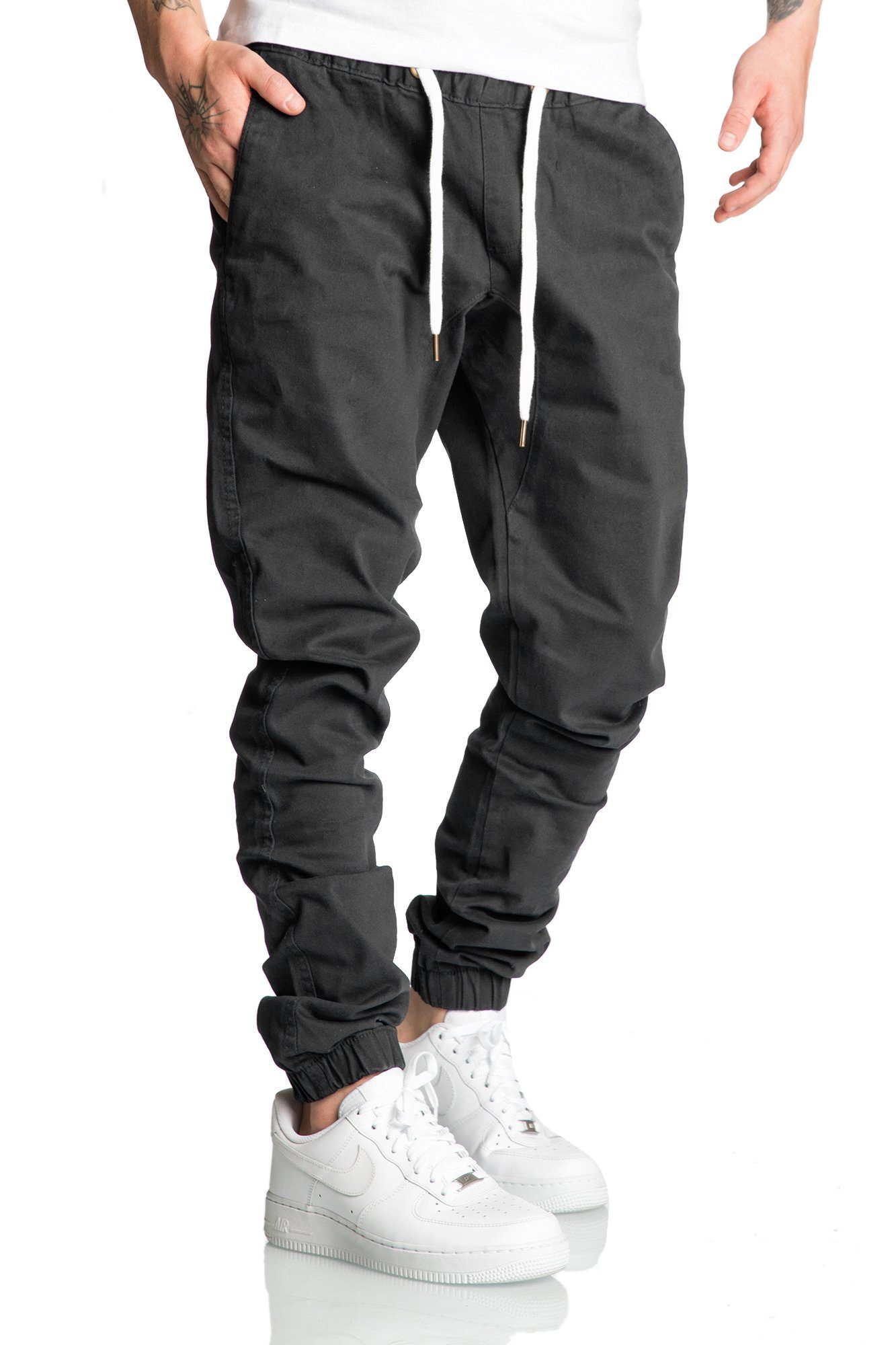 Hose Chinohose Jogger RICK Basic Chino Kontrast Anthrazit Herren REPUBLIX mit