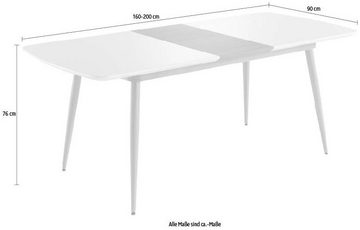 INTER-FURN Esstisch Bozen (1-St), ausziehbar 160 bis 200 cm, Tischplatte Weiß Lack, Metallgestell