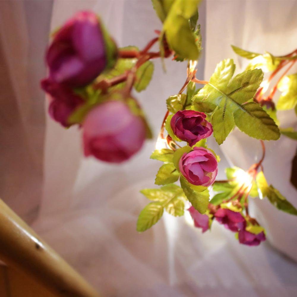 Künstliche Rose Batteriebetrieben Girlande Blumen LEDs, Lichterketten LED-Girlande Reben Seide Rose 30 2 LED-Girlanden-Lichterketten Lampe, M, Dunkelrosa MUPOO Fee