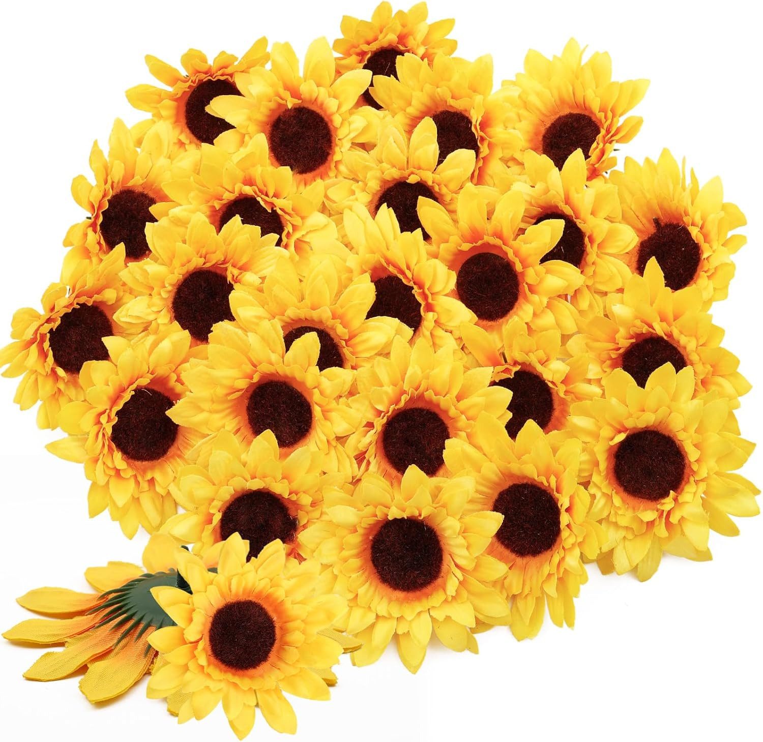 Kunstblume 24 Stück Künstliche Sonnenblumen Realistische Sonnenblumen Köpfe, FOUORTUNATE-BEE, für DIY, Kränze, Tischdeko, Hochzeit, Garten, Basteln