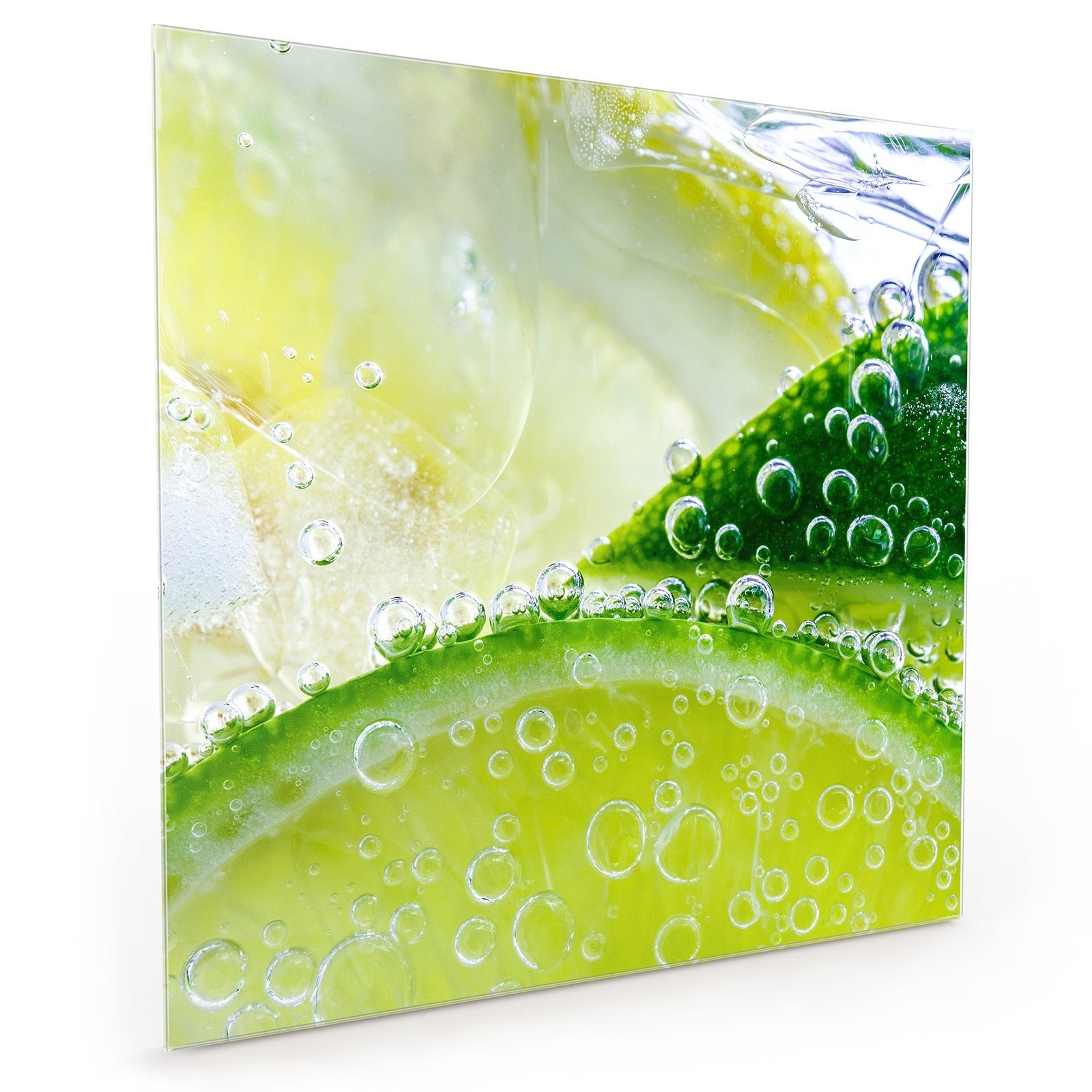 Primedeco Küchenrückwand Küchenrückwand Spritzschutz Glas mit Motiv Limette im Glas | Küchenrückwände