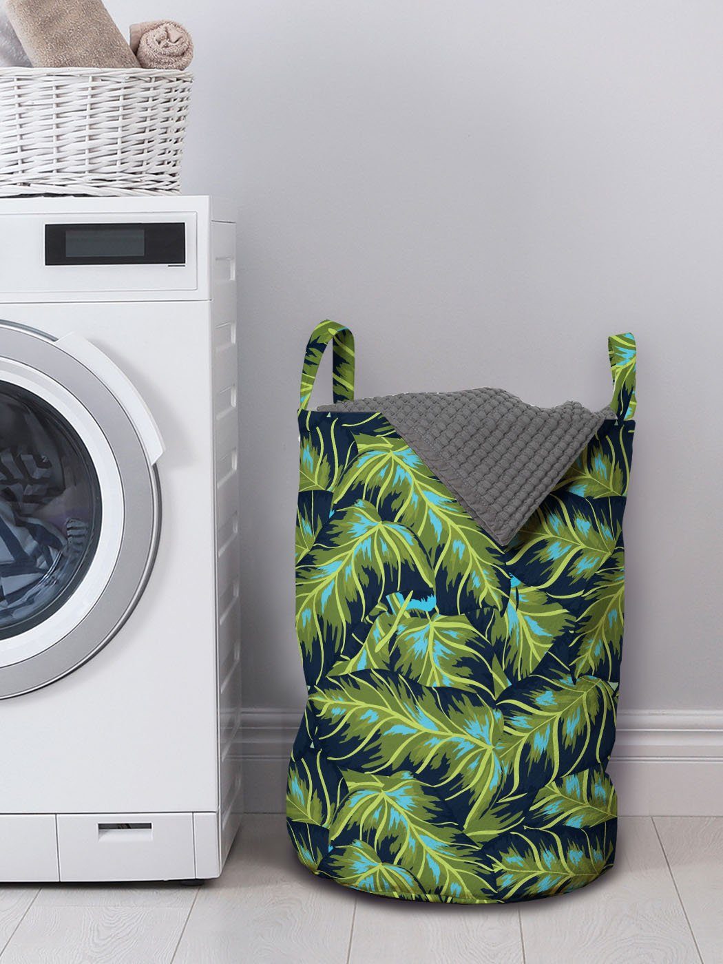 Abakuhaus Wäschesäckchen Wäschekorb mit Griffen Kordelzugverschluss für Tropisch Pattern Bananenblattpflanzen Waschsalons