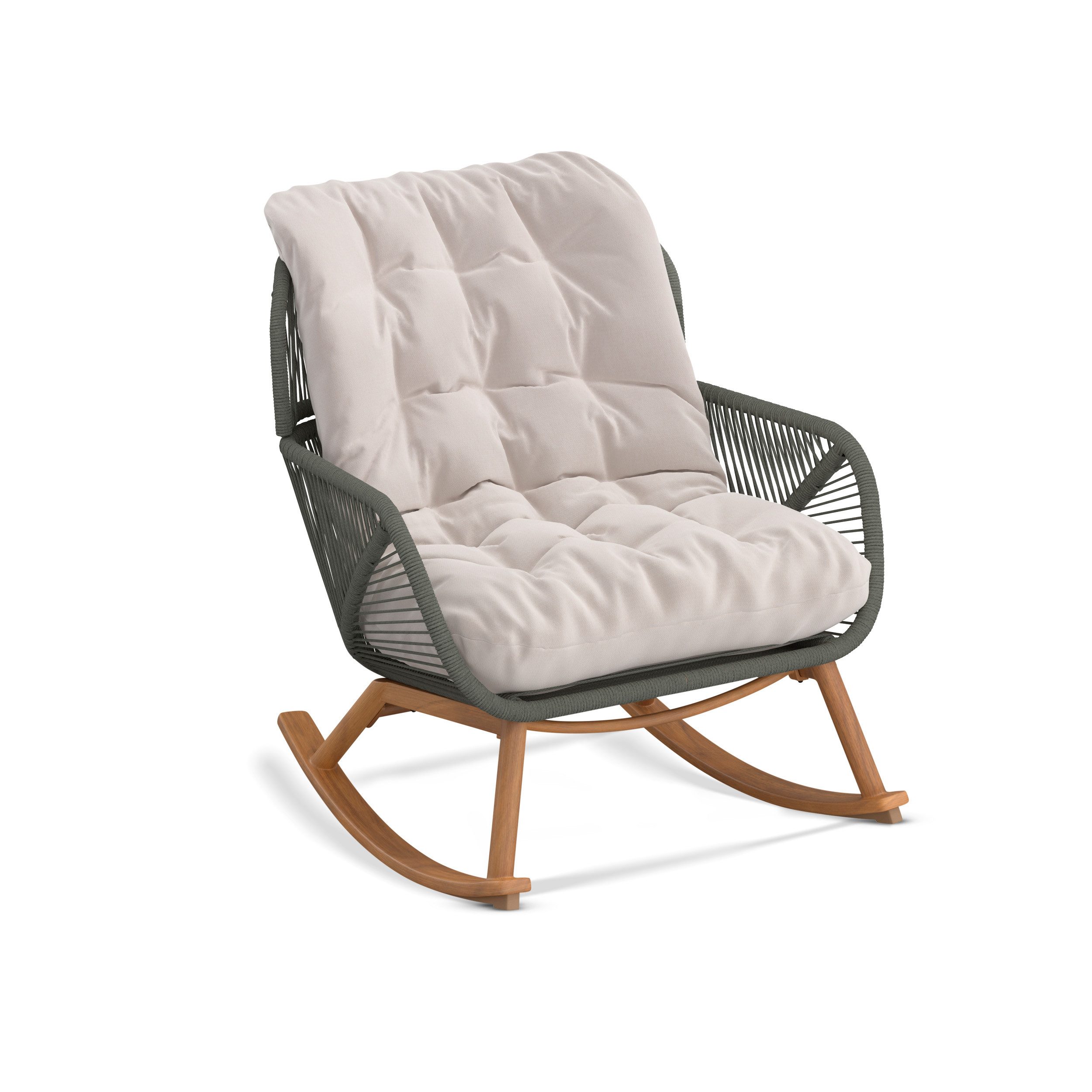 KHG Schaukelsessel mit grüner Rope-Bespannung für Garten und Terrasse (Relaxsessel aus Aluminium mit bequemem Sitzkissen in Beige, 1-St., wetterfest, 120kg belastbar, 80x87x107 cm)