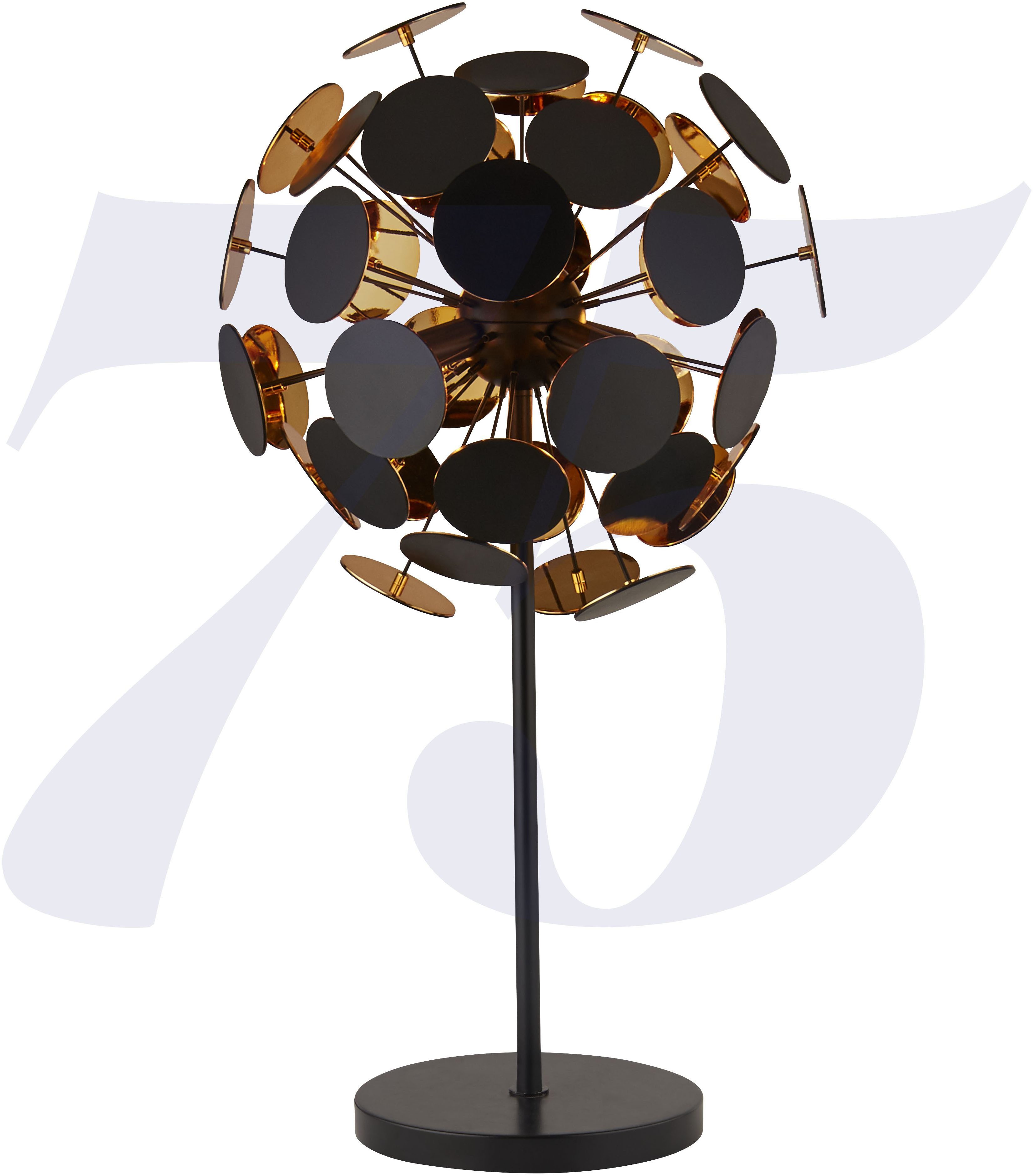 Searchlight Tischleuchte Discus 3Lt Table Lamp - Black Metal & Black & Gold PC Discs, Leuchtmittel wechselbar