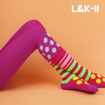 L&K-II Strumpfhose 2761 (3er-Pack) blickdicht Mädchen Strumpfhosen mit Punkte und Streifen Mustern Mehrfarbig