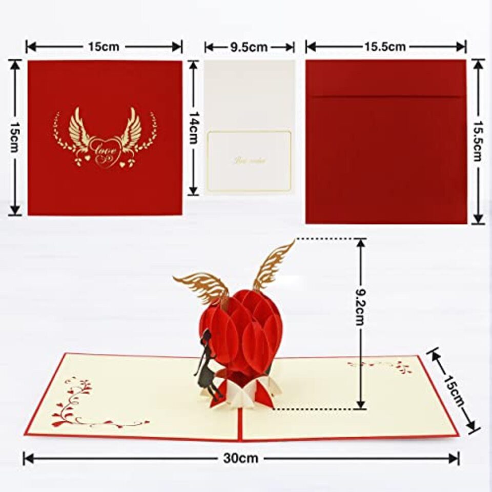 Montegoni Grußkarte 3D Pop-Up Rotes Herz Grußkarte, Liebe, Valentinstag & Geschenk-Karte für besondere Anlässe – 15x15cm