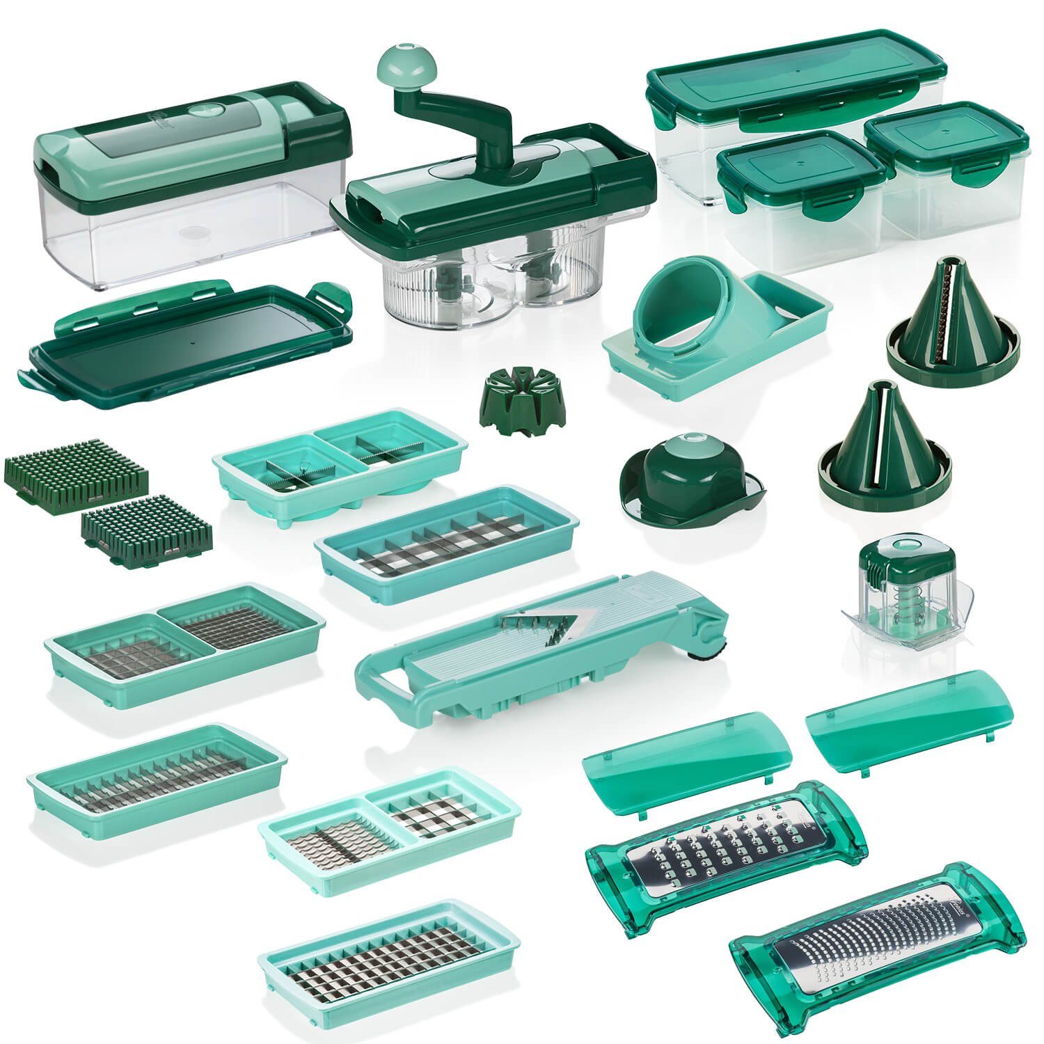 Genius Gemüseschneider Nicer Dicer Fusion smart, Set 34-tlg., mintgrün, präzisionsgeschliffene Klingen aus Edelstahl in GNOX-Qualität