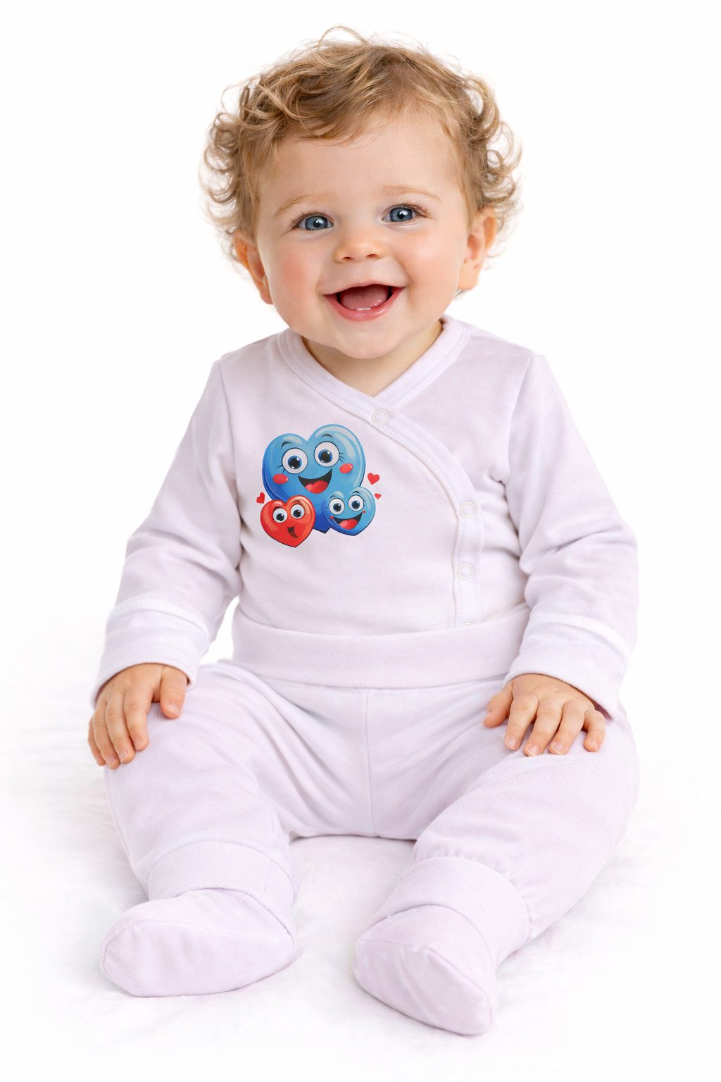 Body & Hose Baby Anzug Wickelbody Hose in Weiß mit Herzchen