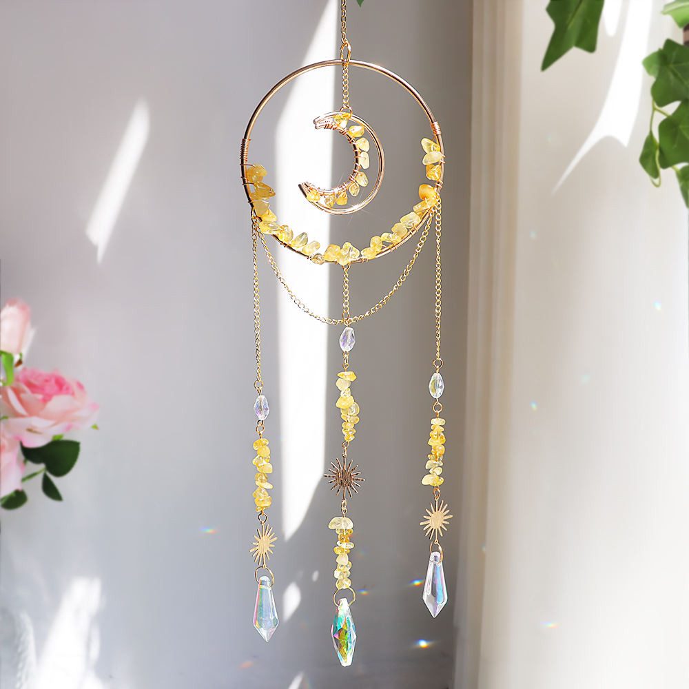 Karmandala Fensterdekoration Lichtspiel Edelstein Sonnenfänger mit Kristall Regenbogen Windspiel, echte Citrin Steine für Lebensfreude, Optimismus und Selbstvertrauen