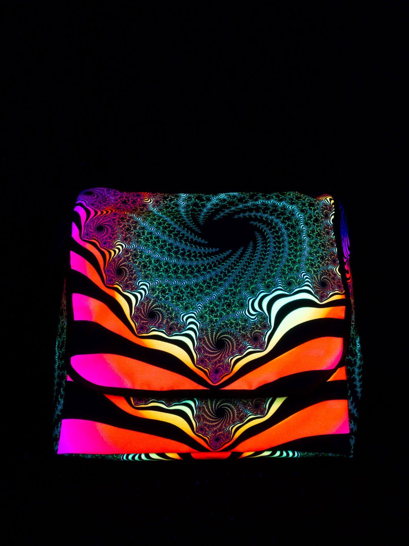 PSYWORK Neon Umhängetasche Schwarzlicht UV-aktiv, "Fractal Schwarzlicht Dimension III", unter leuchtet Tragetasche
