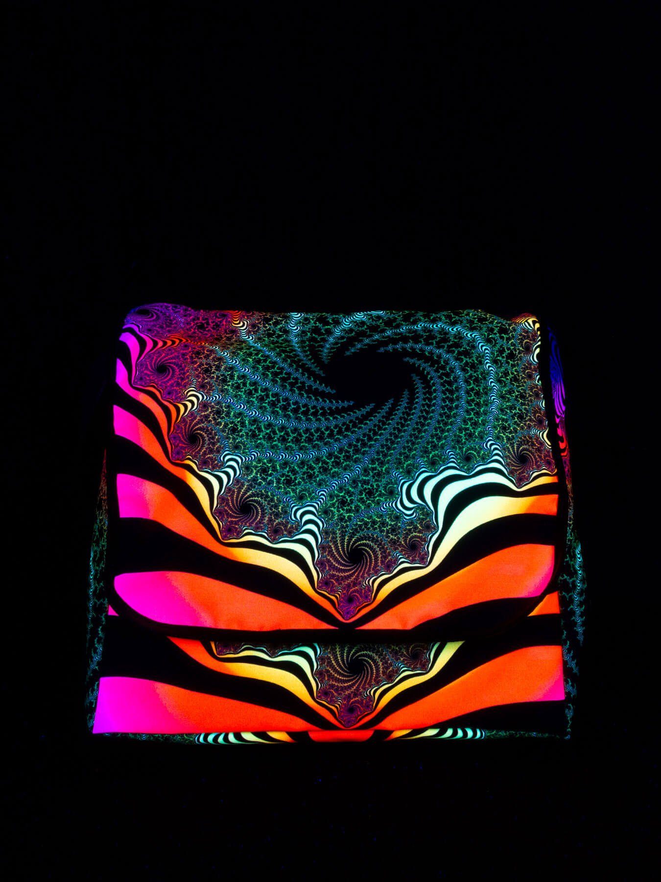 unter leuchtet PSYWORK "Fractal Umhängetasche Dimension Schwarzlicht III", Neon Schwarzlicht Tragetasche UV-aktiv,