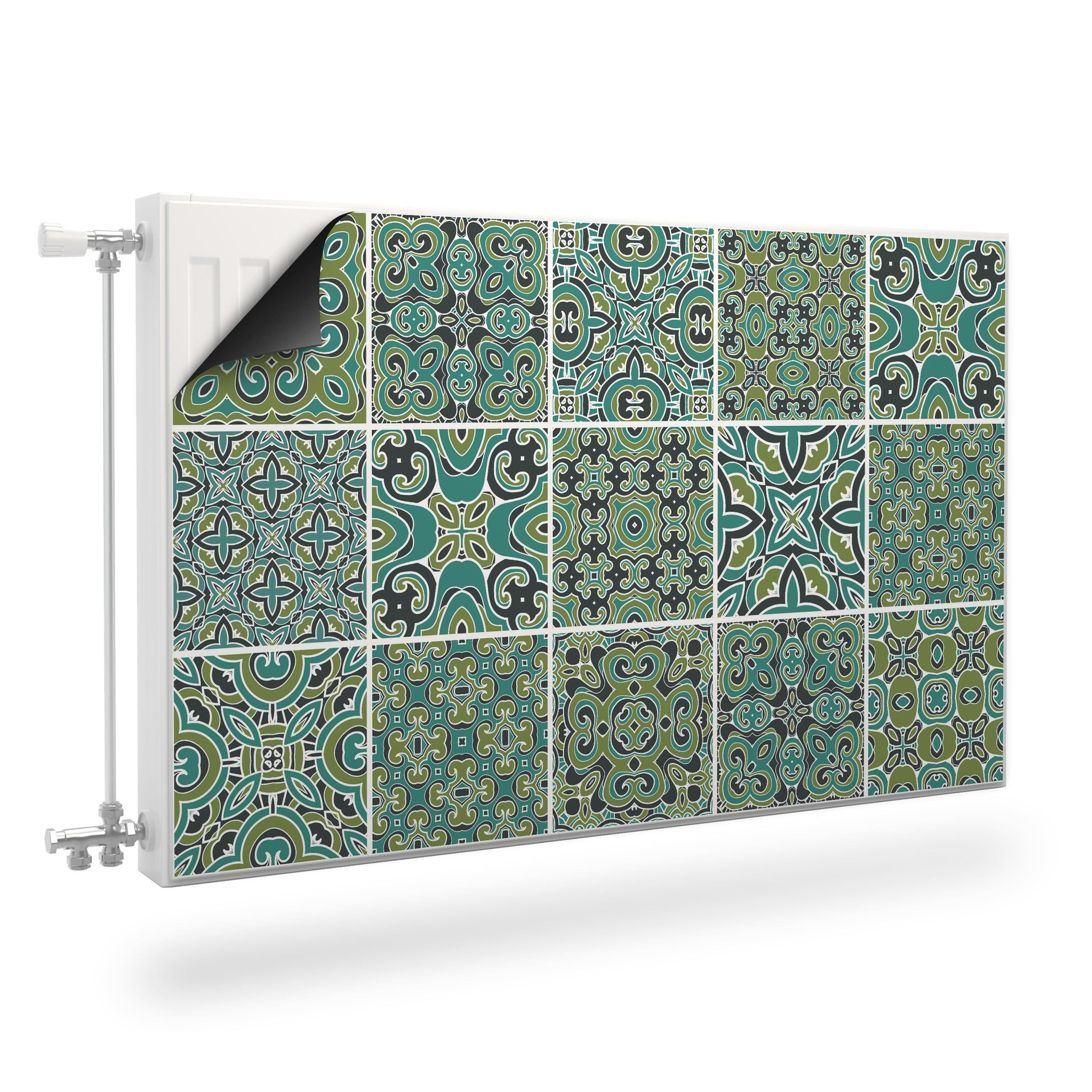 Muralo Magnetfolie Heizkörperverkleidung Muster – Heizkörperabdeckung magnetisch, Grünes marokkanisches Mosaik – 80x60 cm, abriebfest, abwischbar