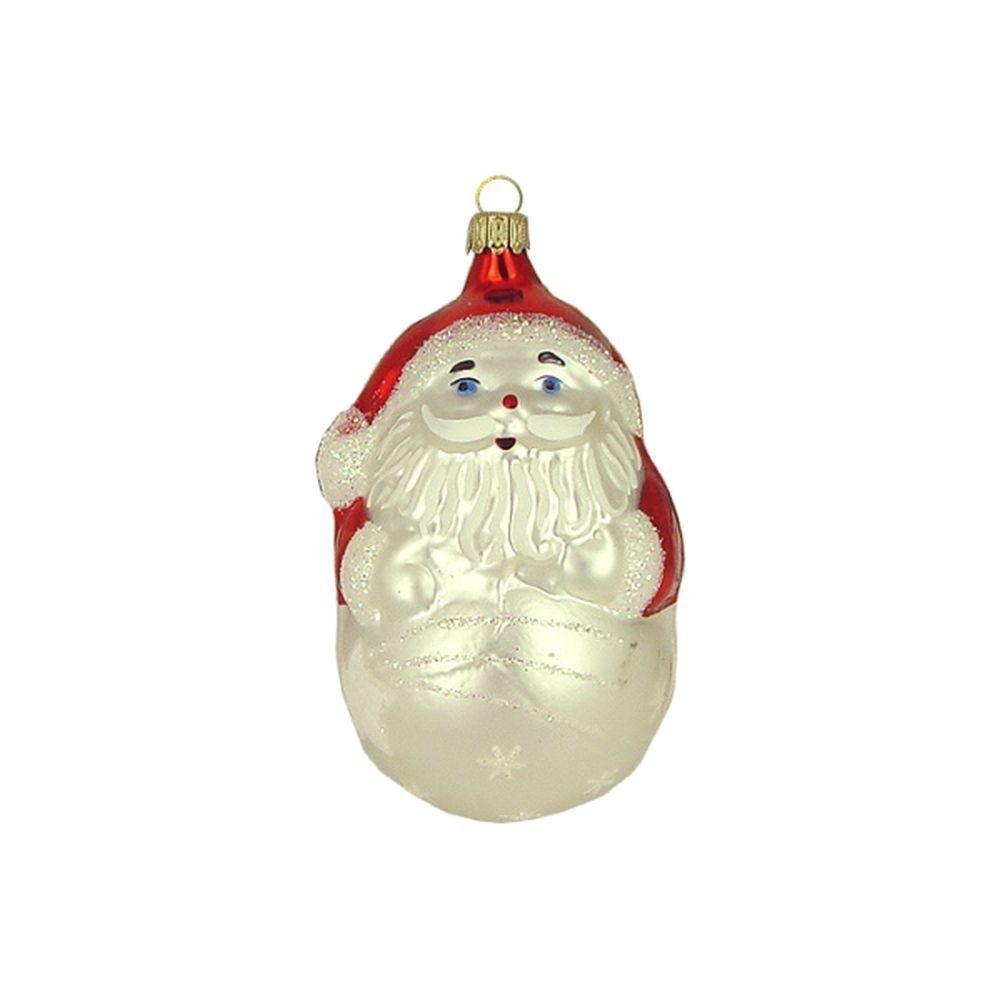 Haberland Glasschmuck Lauscha Christbaumschmuck Großer Weihnachtsmann auf Kugel weiß 10 cm Lauschaer Glas