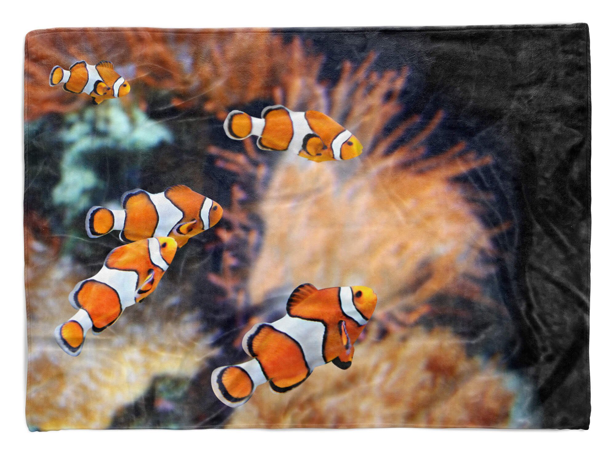 Sinus Art Handtücher Handtuch Strandhandtuch Saunatuch Kuscheldecke mit Tiermotiv Clownfische Korall, Baumwolle-Polyester-Mix (1-St), Handtuch