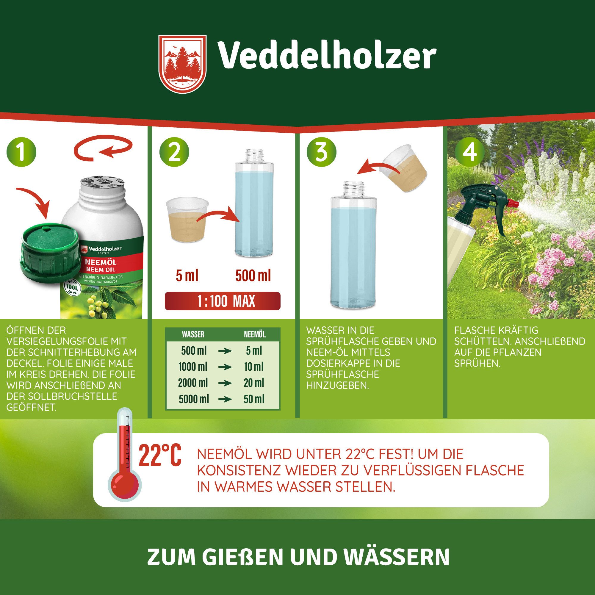 Veddelholzer Pflanzenstärkungsmittel 750 ml Premium kaltgepresstes 100% natürliches Neemöl, mit natürlichem Emulgator, natürliche Pflanzenpflege für drinnen & d – Bild 3 von 5