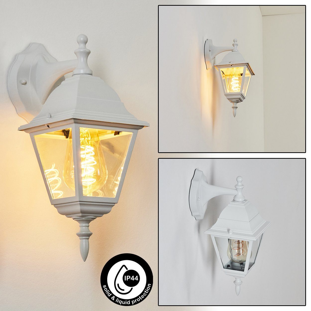 hofstein Außen-Wandleuchte Wandlampe abwärts in antikem Look aus Metall/Glas in Weiß/Klar, ohne Leuchtmittel, im klassischen Landhaus-Stil, Außenleuchte für Terrasse, E27, IP44