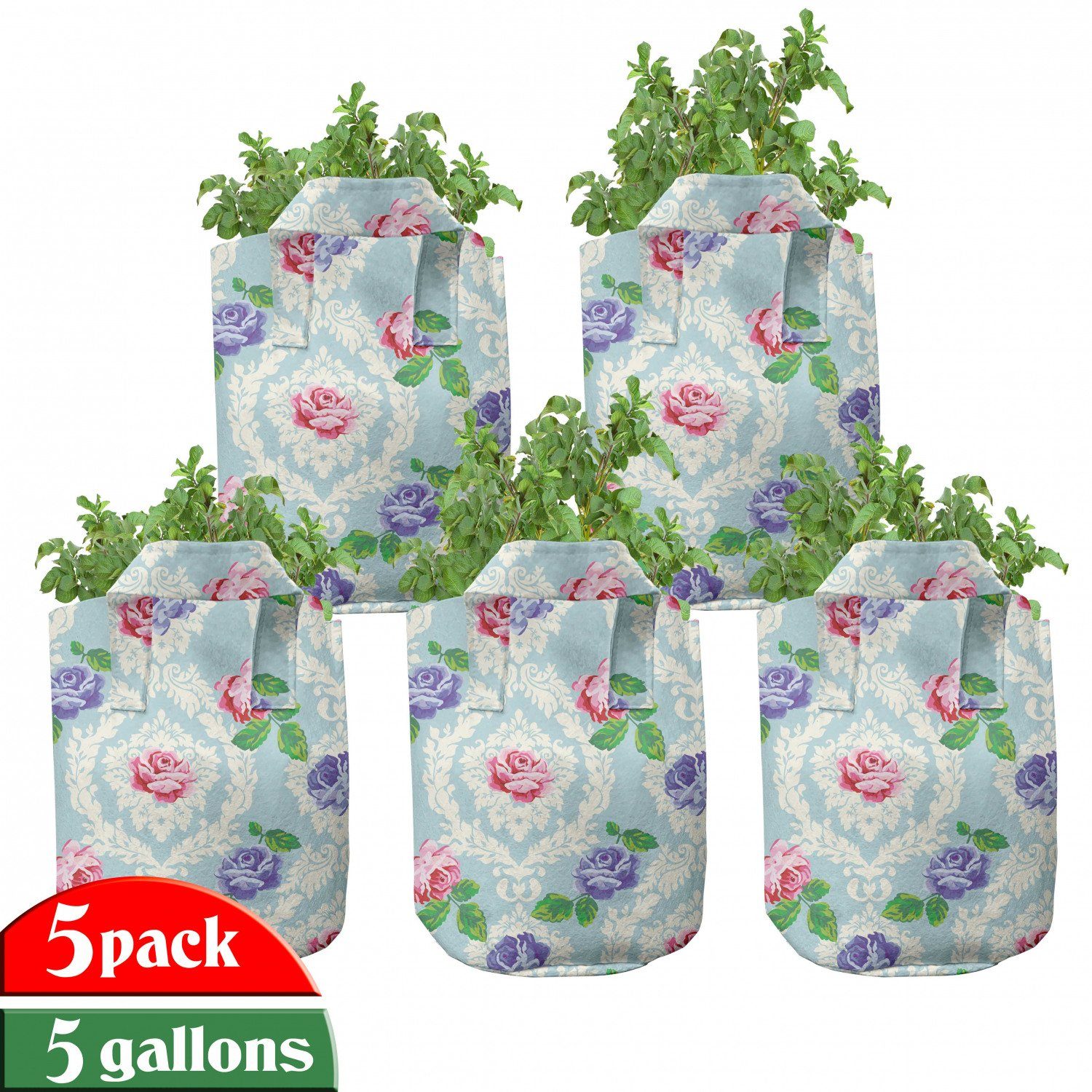 Abakuhaus Pflanzkübel hochleistungsfähig Stofftöpfe mit Griffen für Pflanzen, Floral Barock farbige Rosen