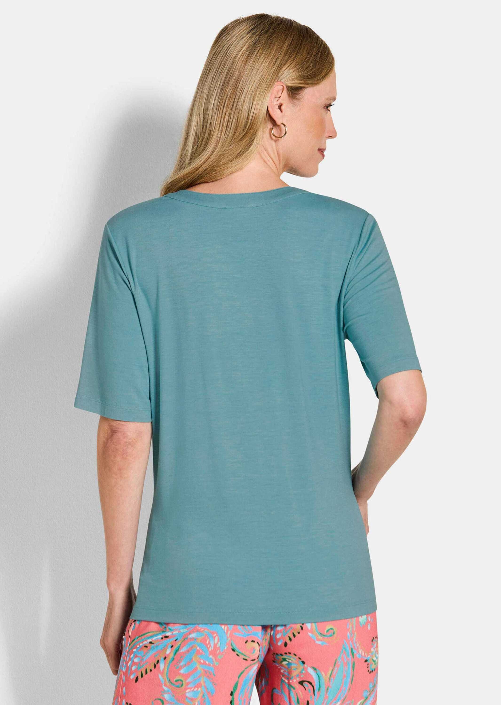 GOLDNER T-Shirt Jerseyshirt mit Blende Basicshirt mit Rundhals mit V-Ausschnitt und Halbarm