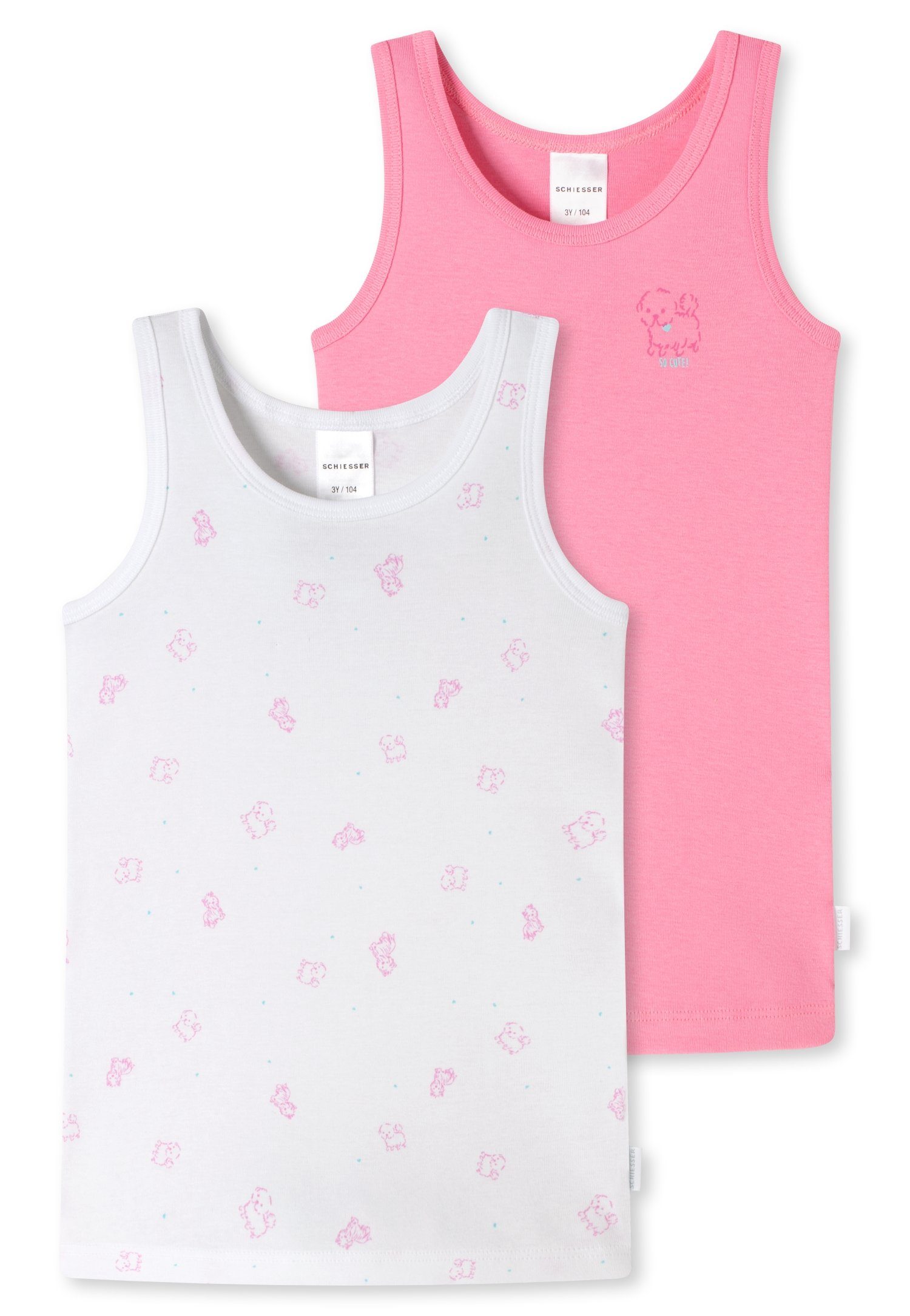 Schiesser Unterhemd (2er-Pack) mit rosa weiß Hunde-Motiv