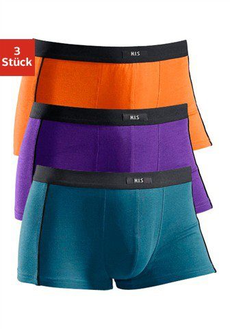 H.I.S Boxer (Packung, orange-lila-petrol 3-St) mit den Piping schmalen Seiten an