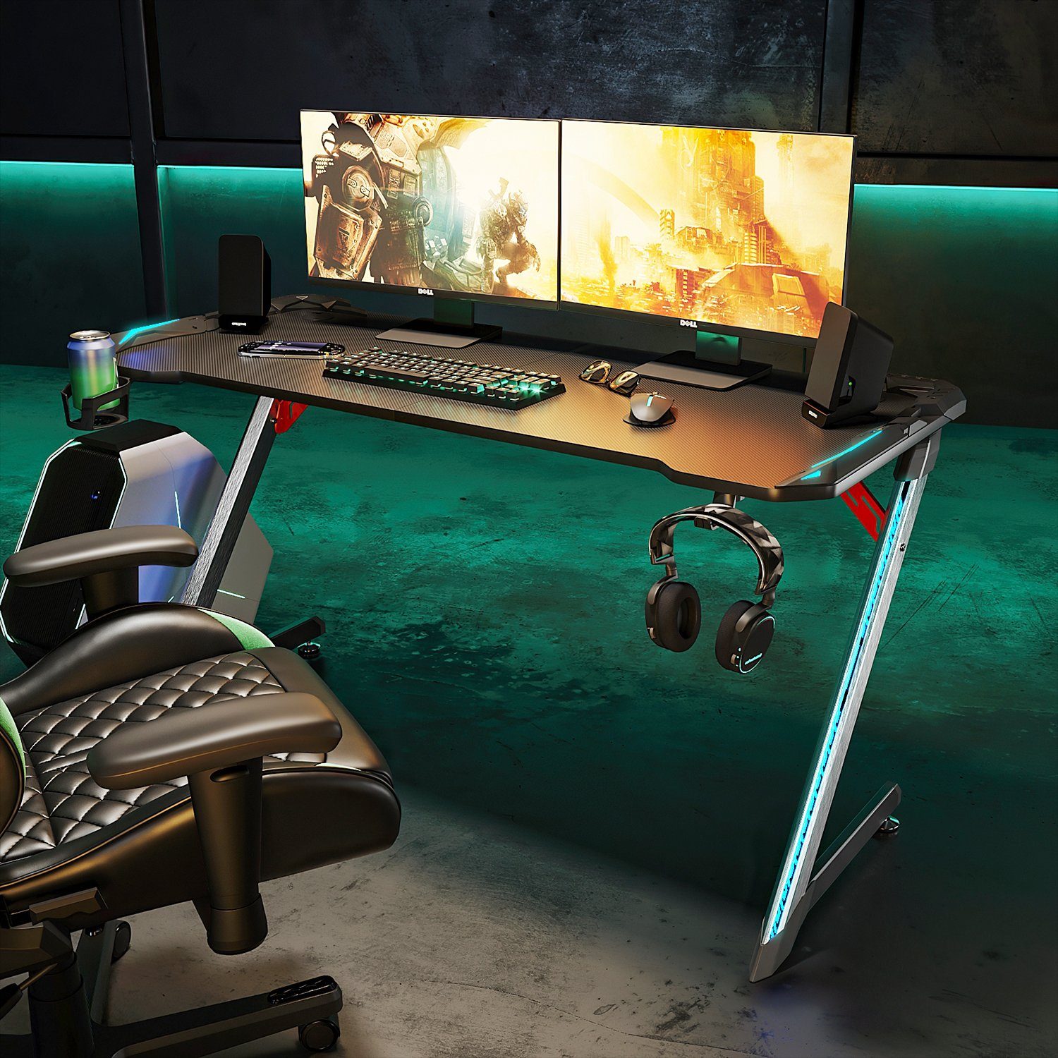 SONNI Gamingtisch RGB Gaming Tisch mit LED Beleuchtung, Breite 120cm/140cm | Computertische