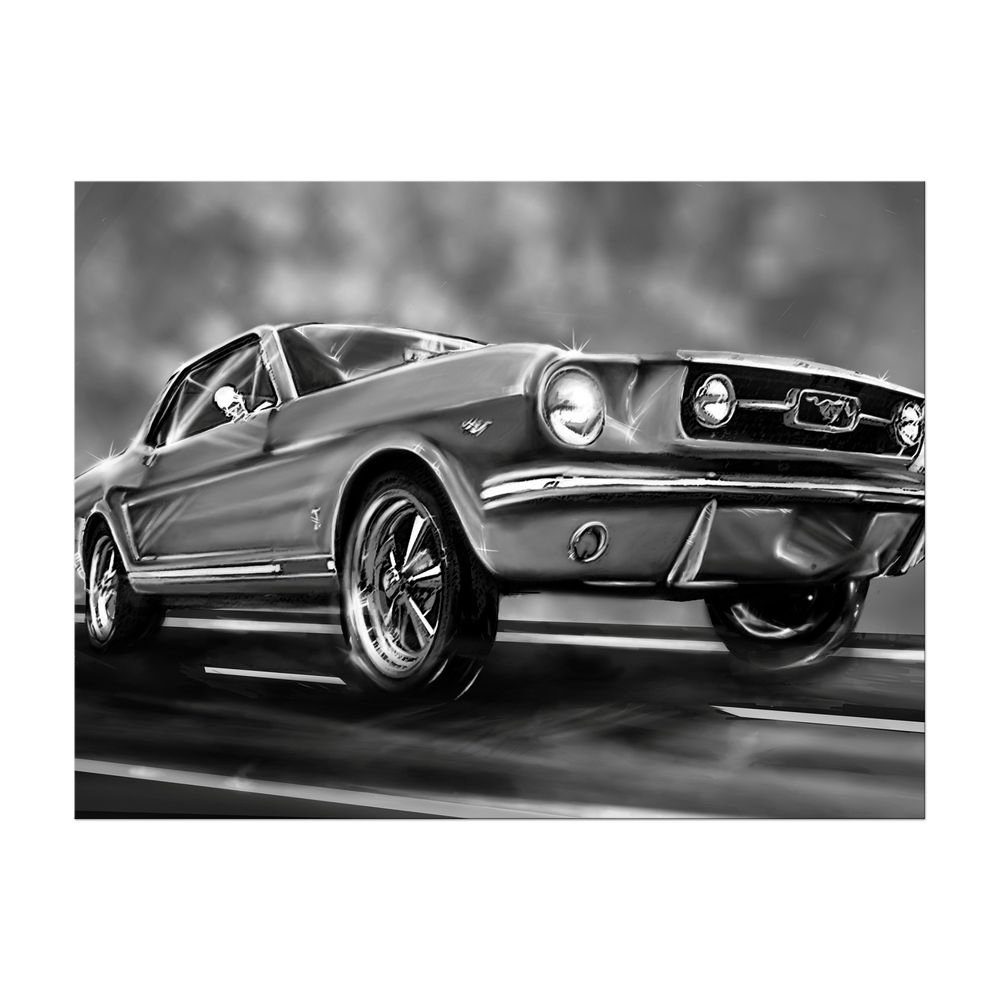 Bilderdepot24 Leinwandbild Mustang Graphic - schwarz weiß, Fahrzeuge