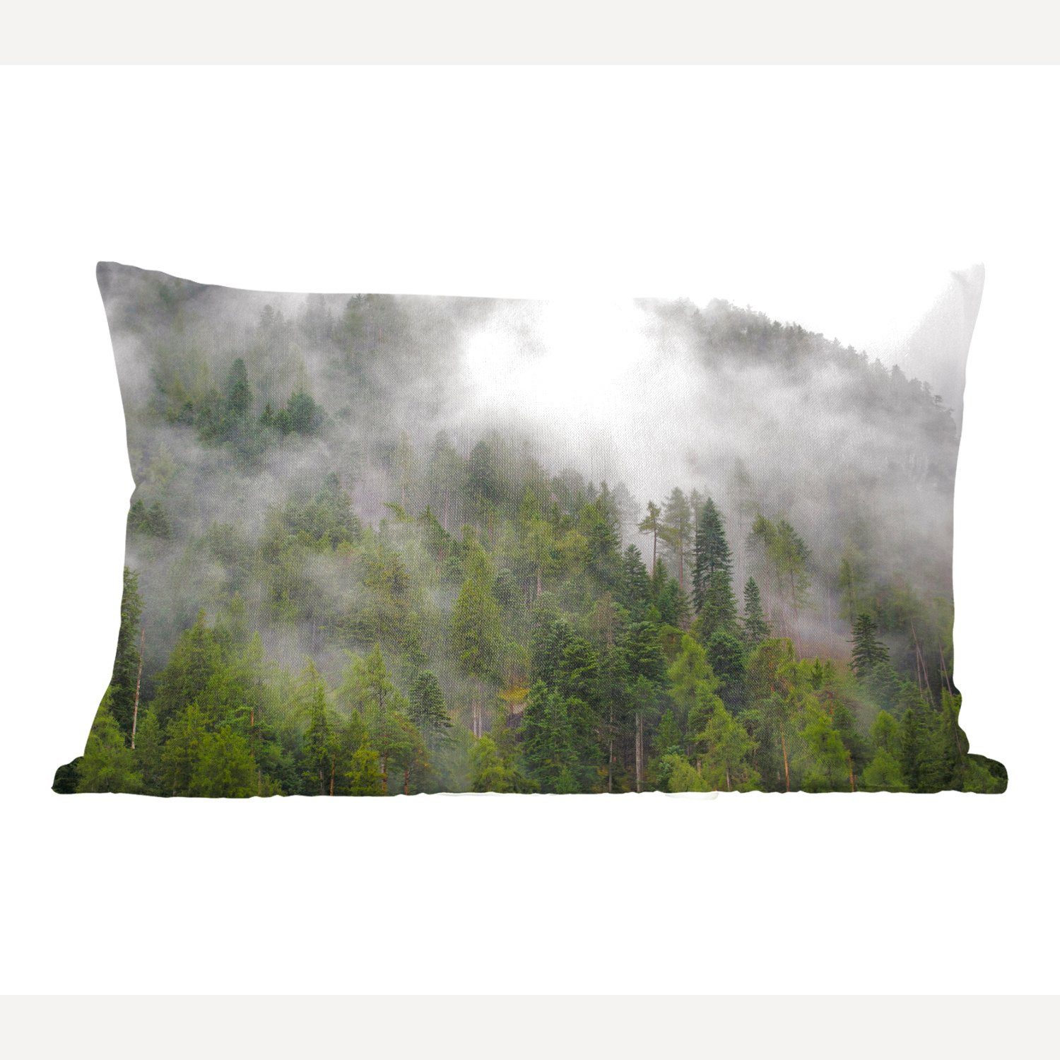 MuchoWow Dekokissen Wald - Nebel - Berg, Wohzimmer Dekoration, Zierkissen, Dekokissen mit Füllung, Schlafzimmer