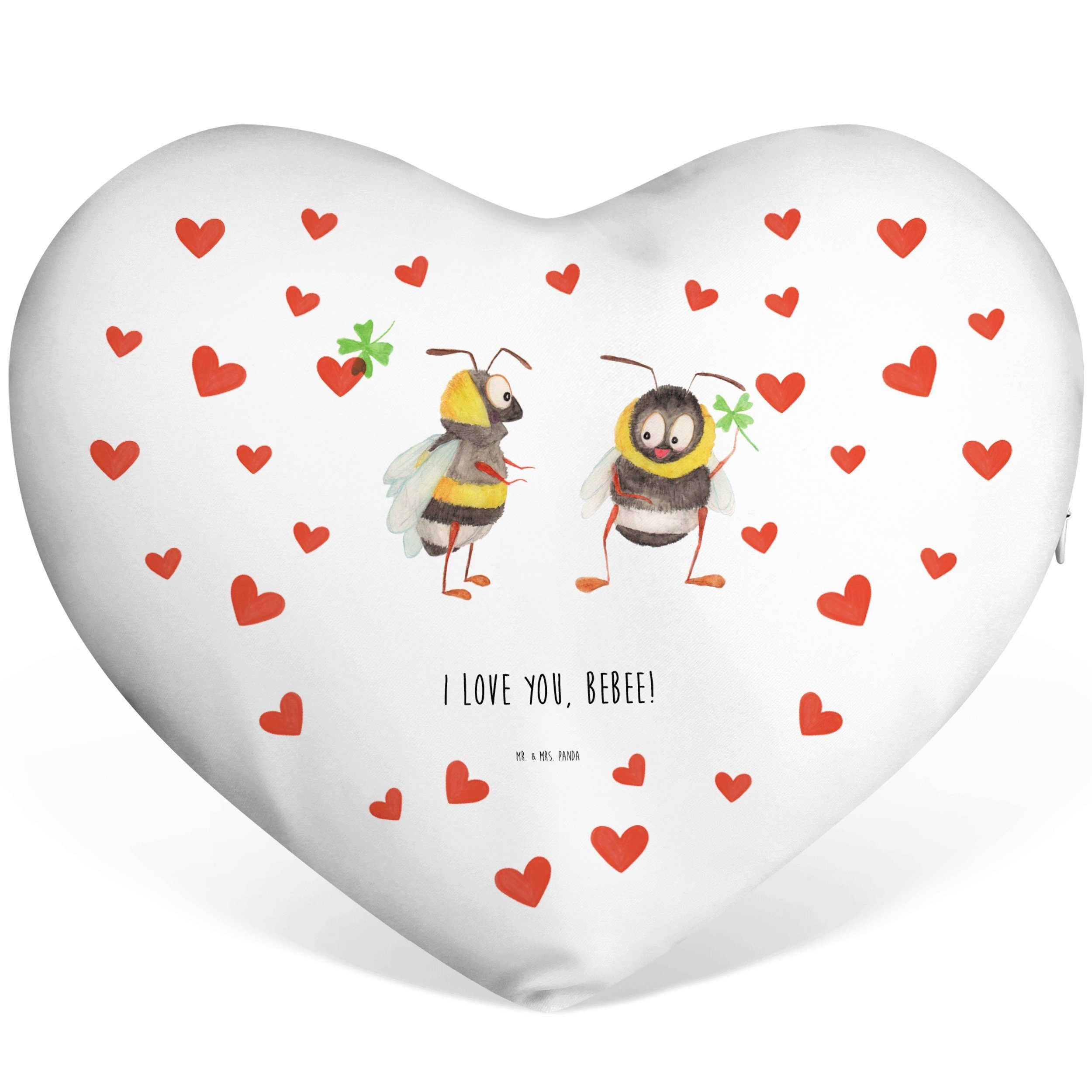 Mr. & Mrs. Panda Dekokissen Bienen Paar - Weiß - Geschenk, Liebesgeschenk, Herzform, Liebesbeweis