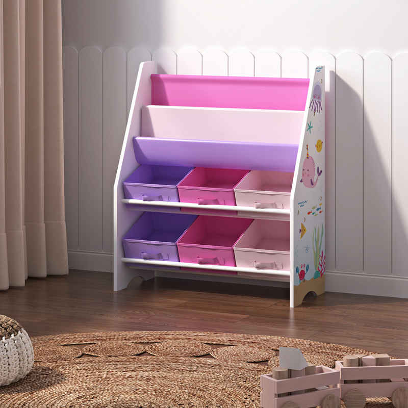 en.casa Kinderregal, »Ponteceso« Ozean-Motiv 74 x 62 x 26,5 cm Lila/Rosa